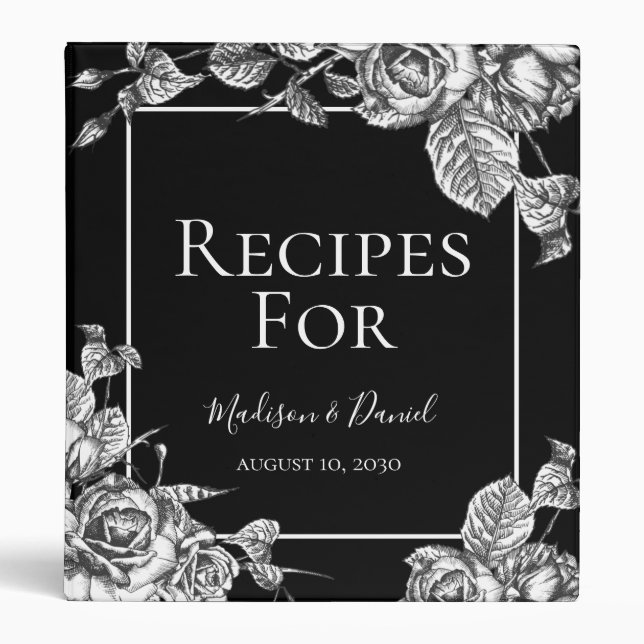 Élégant noir blanc Classeur de recette Floral (Devant)