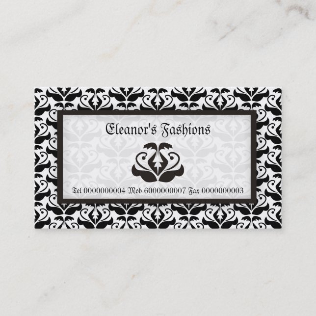 Elégant noir blanc damassé cartes de visite de mod (Devant)