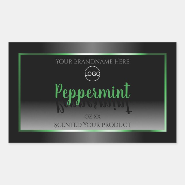 Élégant noir blanc Étiquette vert cadre Logo (Devant)