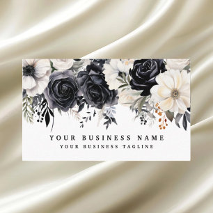 Elégant noir blanc Fleurs d'argent Cartes de visit