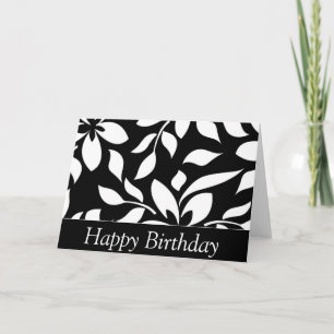 Elégant noir & blanc Floral Bonne carte d'annivers