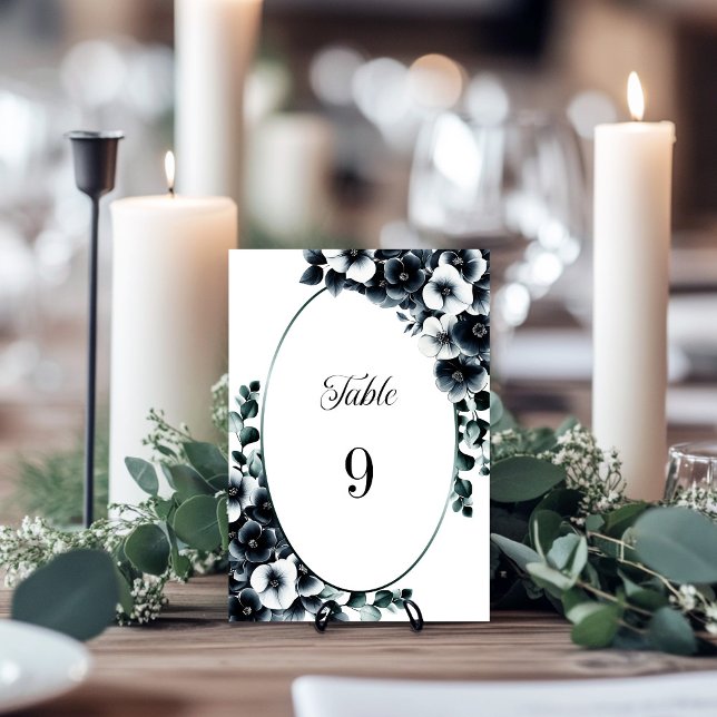 Élégant noir blanc Mariage floral Numéro de table (Créateur téléchargé)