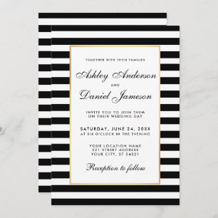 Elégant Noir Blanc Noir Grillé Mariage Invitation