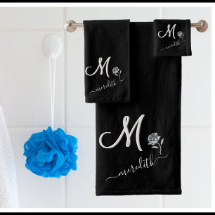 Élégant noir blanc personnalisé Monogramme Nom Flo
