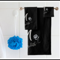 Élégant noir blanc personnalisé Monogramme Nom Flo