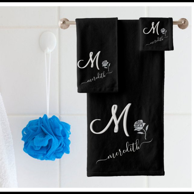 Élégant noir blanc personnalisé Monogramme Nom Flo (Créateur téléchargé)
