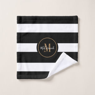 Élégant noir blanc rayures or Monogramme
