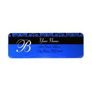 ÉLÉGANT NOIR BLEU DAMASK MONOGRAM