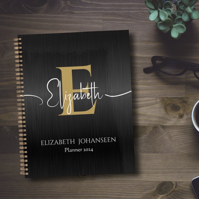 Elégant Noir brossé métal or Monogramme Journal (Créateur téléchargé)