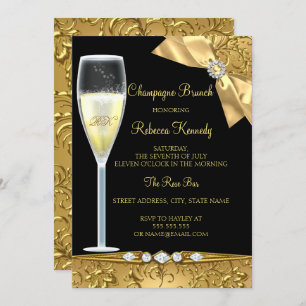 Elégant Noir Damask Champagne Brunch Invitation