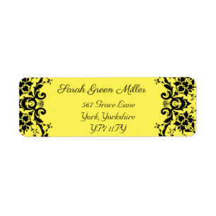 Elegant Noir Damask Jaune Mariage Adresse de retou