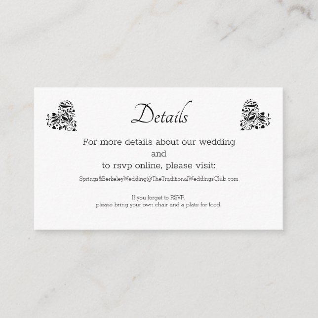 Elégant noir dentelle Mariage Détails Carte de boî (Devant)