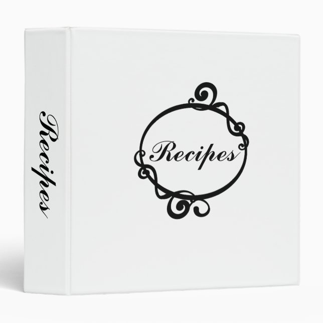 Élégant noir et blanc - 1 1/2" Classeur de recette (Devant/Côté)