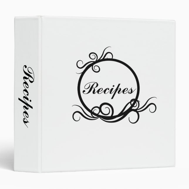 Élégant noir et blanc - 1 1/2" Classeur de recette (Devant/Côté)