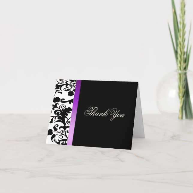 Elégant noir et blanc Damask Carte de remerciement (Devant)