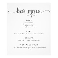 Elégant noir et blanc Mariage Bar Menu Poster