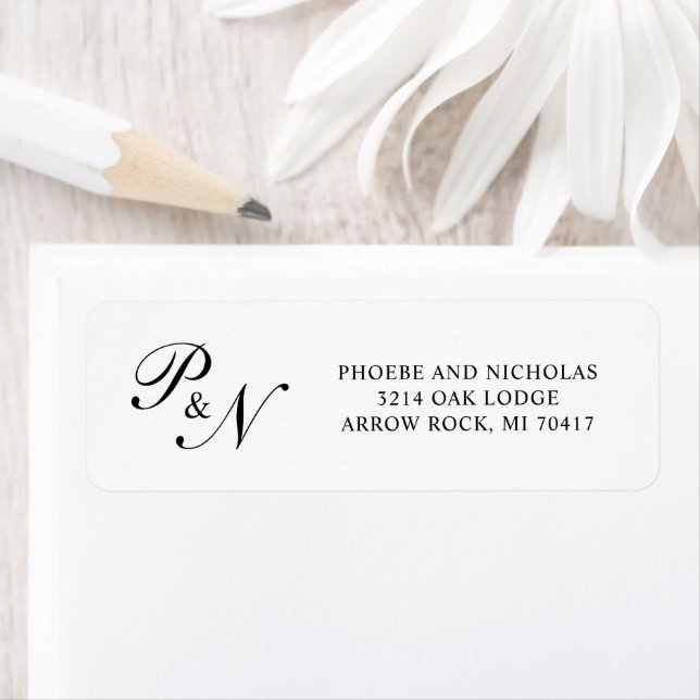 Elegant noir et blanc Monogramme Adresse de retour (En situation)