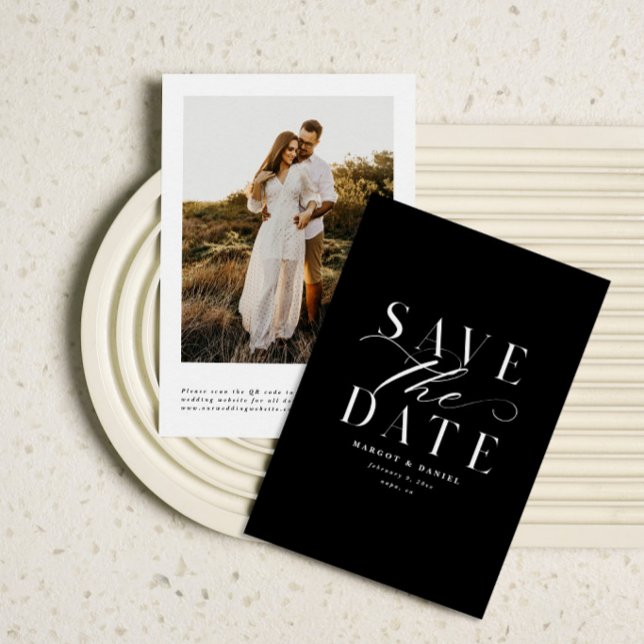 Élégant Noir et Blanc Save The Date Une Photo QR (Créateur téléchargé)
