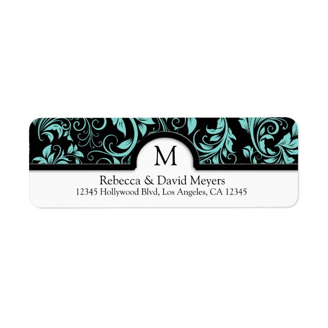 Elégant noir et bleu Turquoise avec Monogramme (Devant)