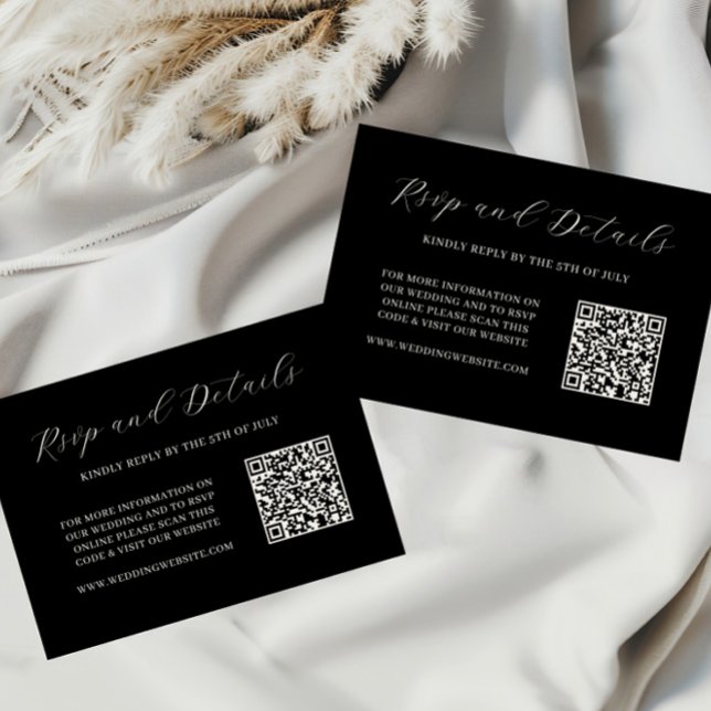 Elégant noir et crème QR Code Mariage Carte RSVP (Créateur téléchargé)