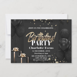 Elégant Noir et Or Invitation fête d'anniversaire