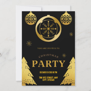 Élégant Noir et Or Noël Fête Invitation