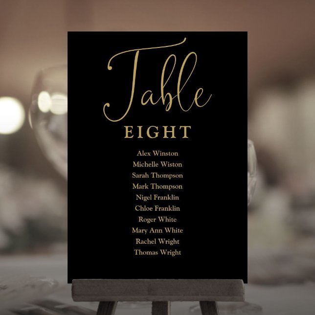 Élégant Noir Et Or Siège Numéro de table (Elegant Black And Gold Seating Chart Table Number)
