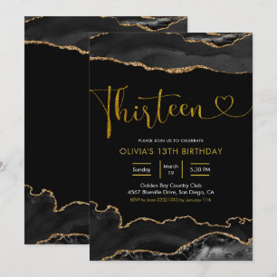 Elégant Noir et Or Treize Invitation