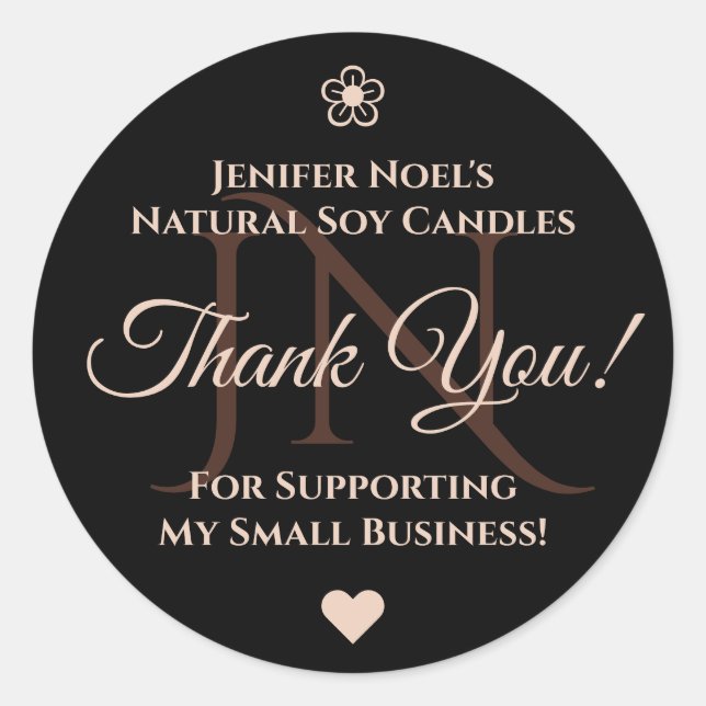 Elégant noir et rose pastel Merci Étiquette (Devant)
