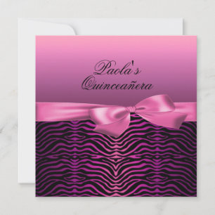 Elégant noir et rose Zebra Quinceañera Invitation
