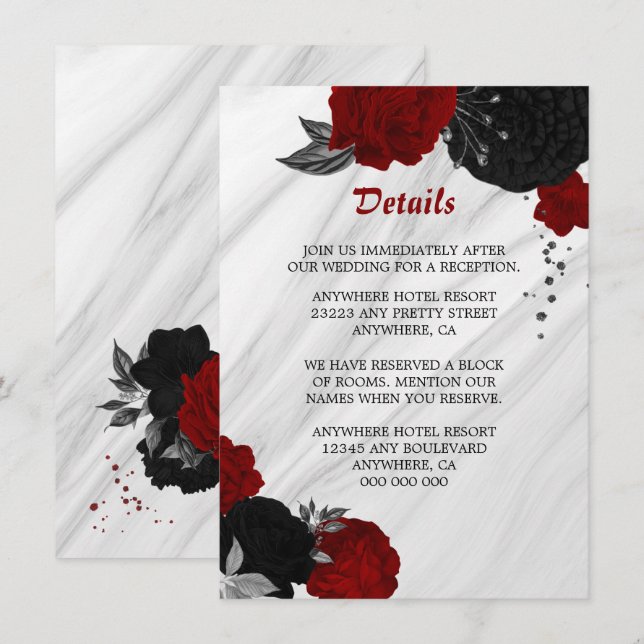 Élégant noir et rouge fleurs détails carte boîtier (Devant / Derrière)