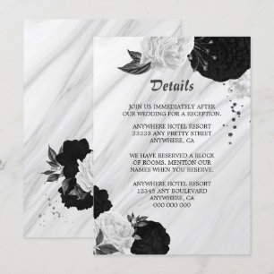 Élégant noir fleurs blanches détails carte boîtier