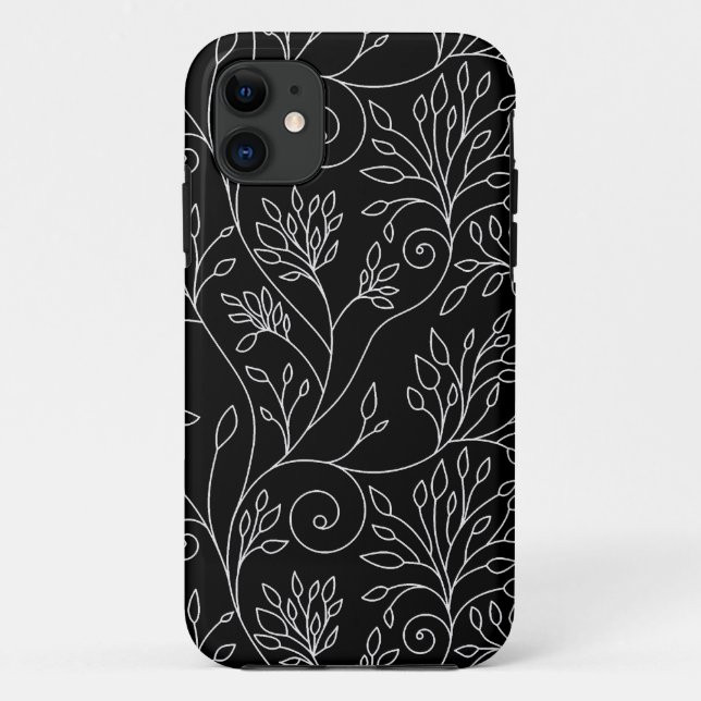 Élégant noir fleurs blanches iPhone 5 Coque (Dos)