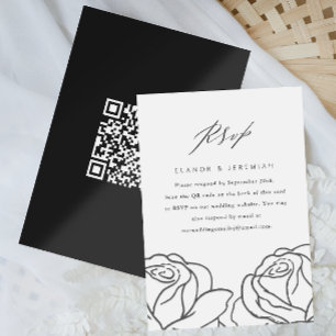 Elégant Noir Floral Mariage RSVP avec QR Code
