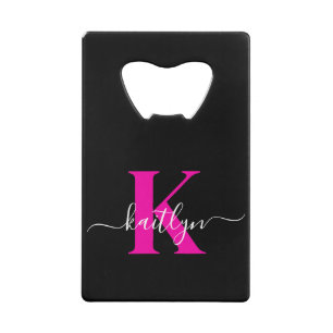 Élégant Noir Hot Rose Script Monogramme
