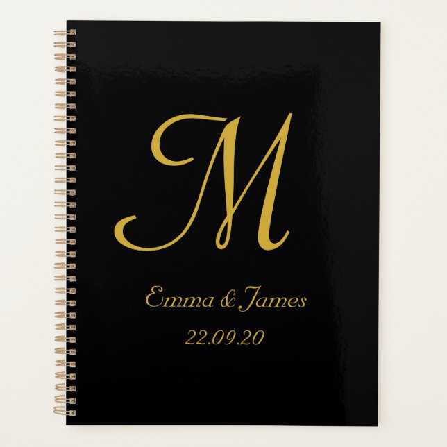 Élégant Noir moderne Monogramme Mariage de script (Devant)