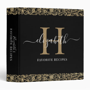 Élégant Noir Monogramme Script Recette Classeur