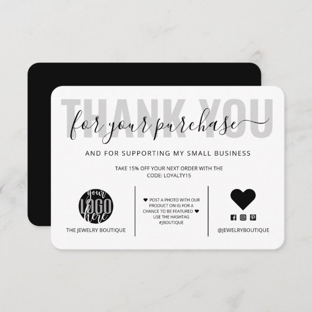 Élégant noir noir blanc logo logo Merci client (Devant / Derrière)