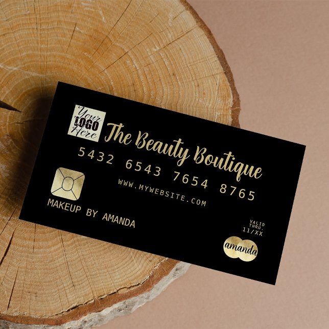 Élégant Noir Noir Or Luxe Logo de carte de crédit (Elegant Chic Black Gold Luxury Credit Card Logo )