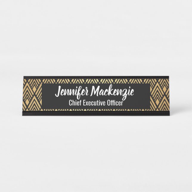 Élégant Noir Nom Plaque Art Déco Bureau Signal (Devant)