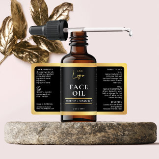 Élégant Noir Or Cosmétique Étiquette de bouteille 
