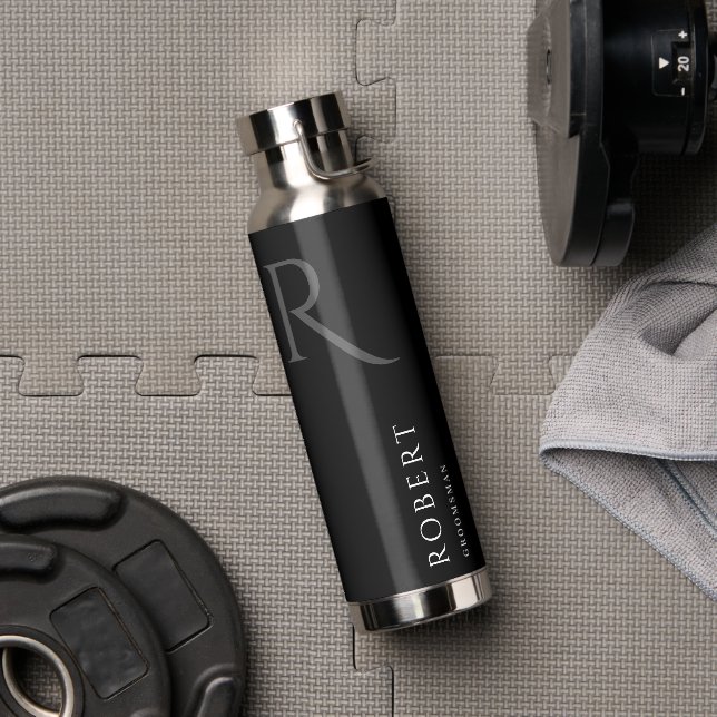 Élégant Noir Personnalisé Nom & Bouteille d'eau Mo (Couvercle)