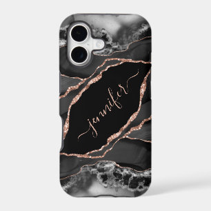 Élégant noir Rose Gold Foil Agate personnalisé