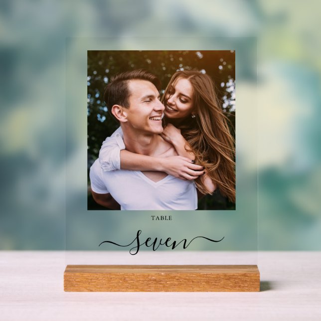 Élégant noir Script photo numéro de table (Neutre)