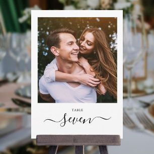 Élégant noir Script photo numéro de table