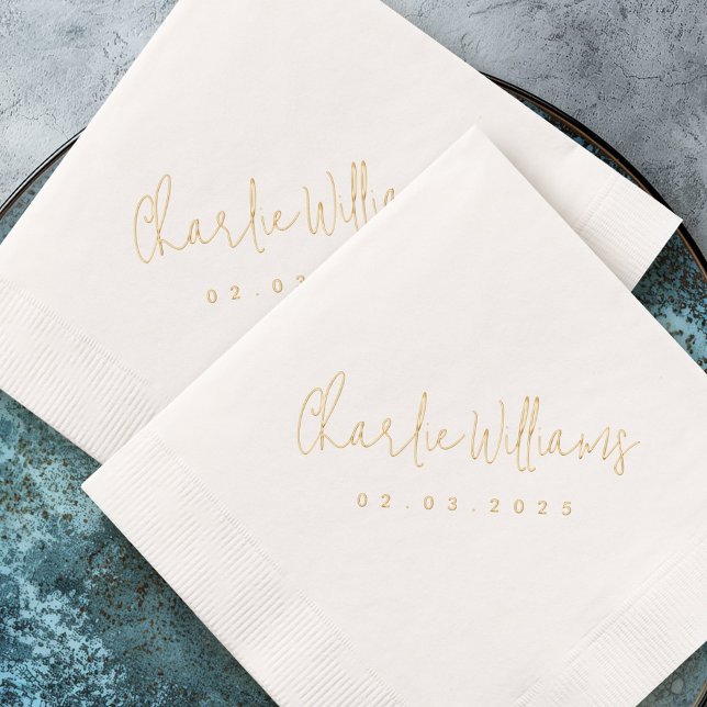 Elégant nom de style manuscrit date réelle (Elegant handwritten style name date real foil napkins)