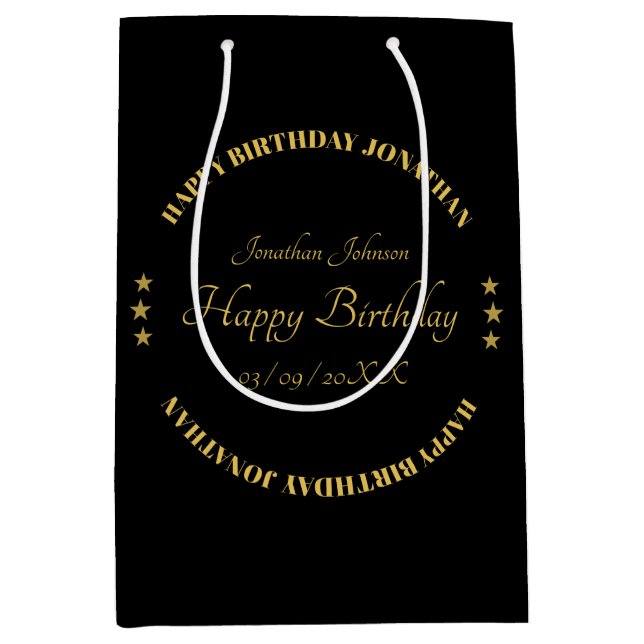 Elégant Nom Or Joyeux Anniversaire Cadeau Sac (Devant)