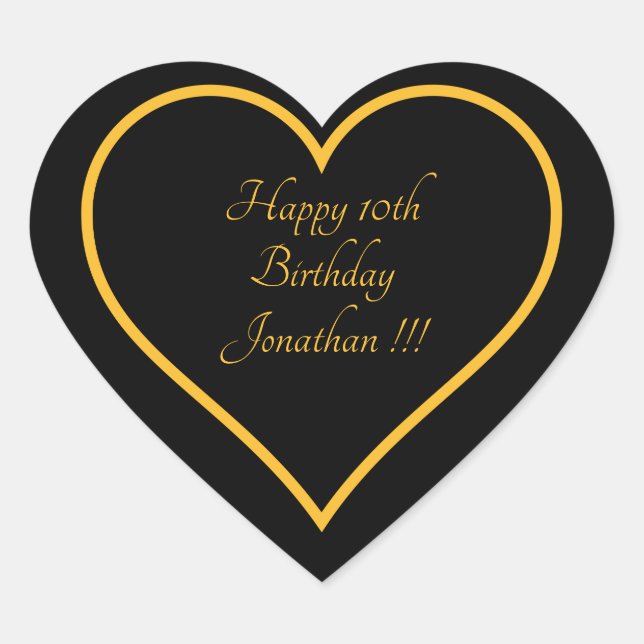 Élégant Nom Or Joyeux Anniversaire Coeur Sticker (Devant)