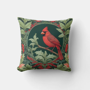 Elegant Northern Cardinal William Morris Inspired  Throw Pillow