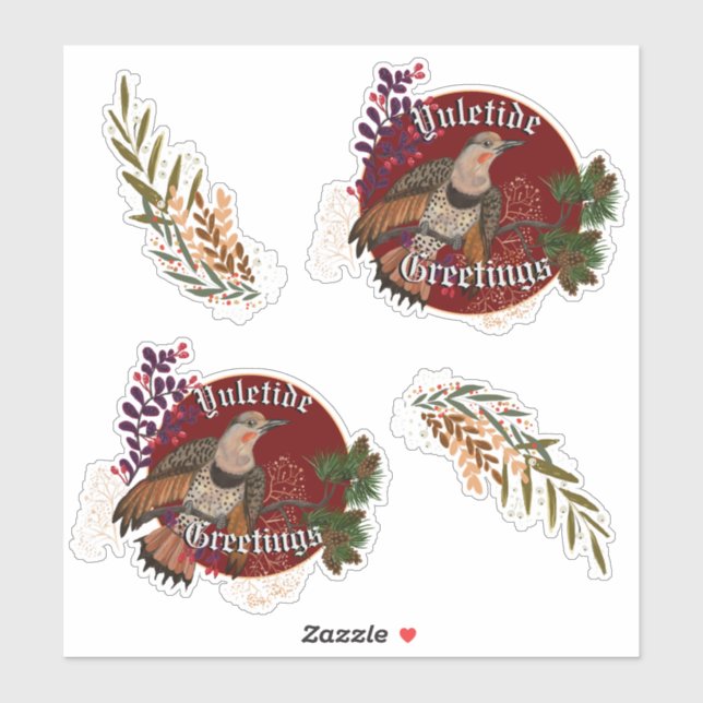 Elegant Northern Flicker Yultide Greetings Sticker (Sheet)